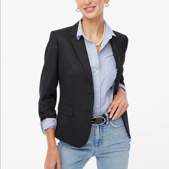 Womens J Crew Black Wool Schoolboy Blazer Size 12 Preppy Academia Ivy League - Picture 2 of 9
